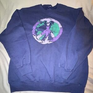 Altru Graphic Sweatshirt Mens Large Navy Blue Good Peace Sign World Map Pullover